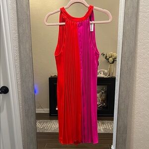 TCEC Vibrant Red and Pink Midi Dress